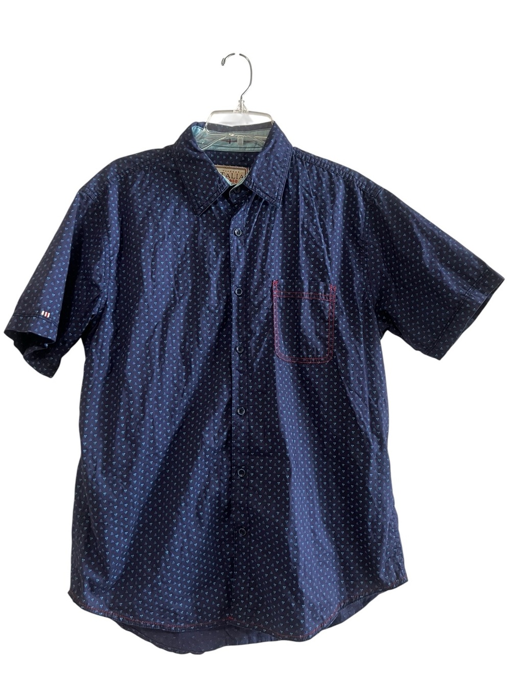 Vintage Italia Short Sleeve Button-Up Shirt Navy Pattern